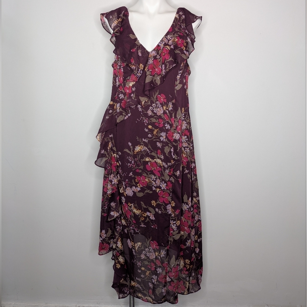 Leith Purple Pink Ruffle V Neck Flutter Sleeve Midi Dress XL